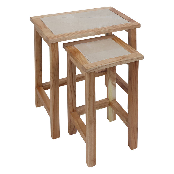Willow Small Set Of 2 Wooden Side Tables with Cream Marble Tops Studio 55
