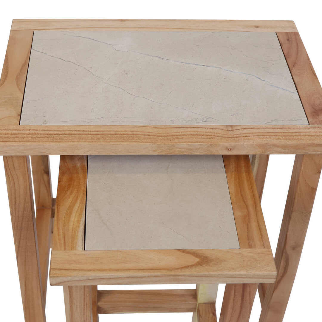 Willow Small Set Of 2 Wooden Side Tables with Cream Marble Tops Studio 55