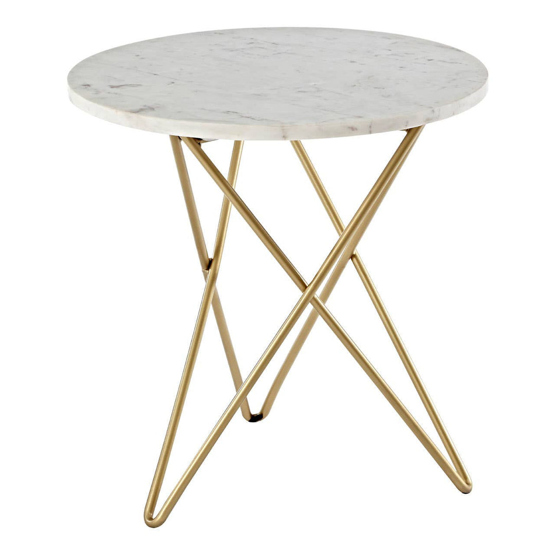 Nirvan White Marble With Gold Geometric Legs Side Table Studio 55