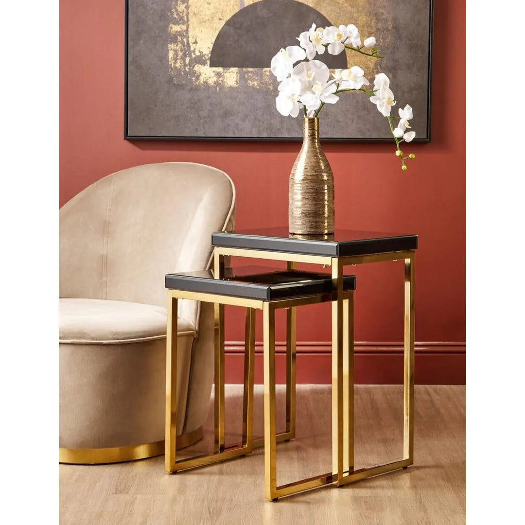 Kensford Townhouse Black Nesting Tables with Gold Legs – Set of 2 Studio 55
