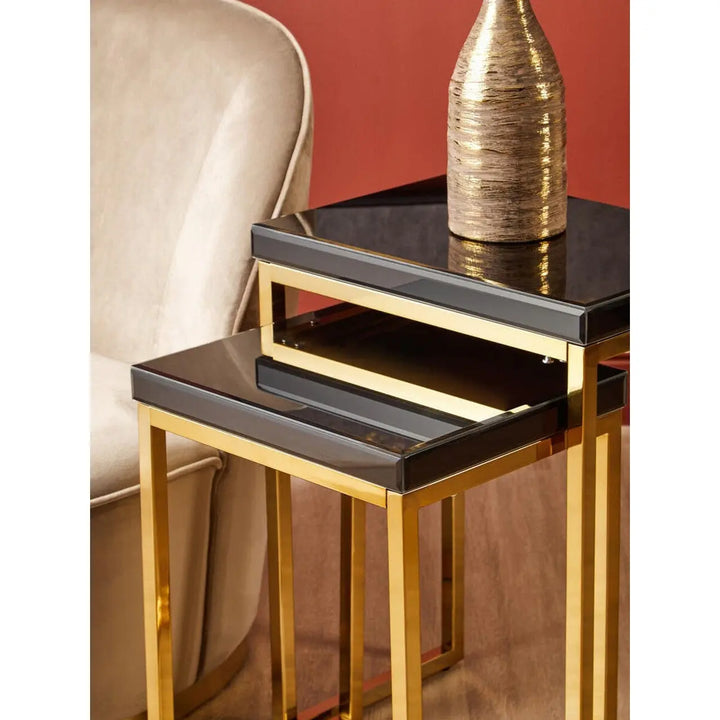 Kensford Townhouse Black Nesting Tables with Gold Legs – Set of 2 Studio 55