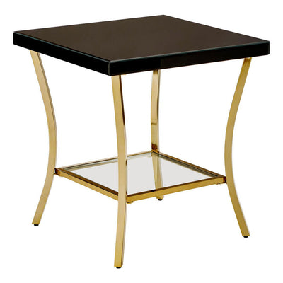 Kensford Townhouse Black Side Table with Mirrored Shelf & Gold Legs Studio 55