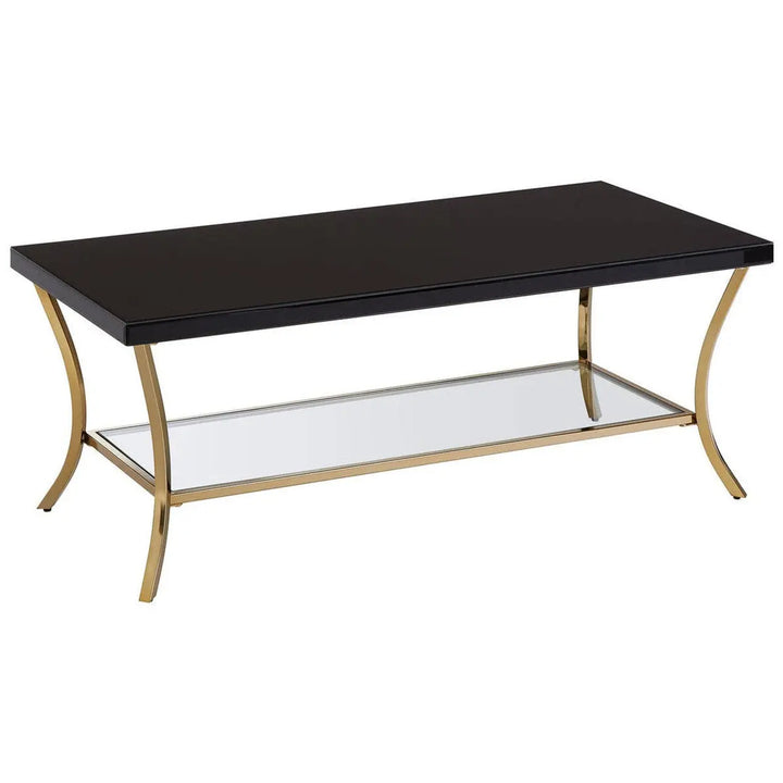 Kensford Townhouse Black Coffee Table with Gold Legs & Mirrored Shelf Studio 55