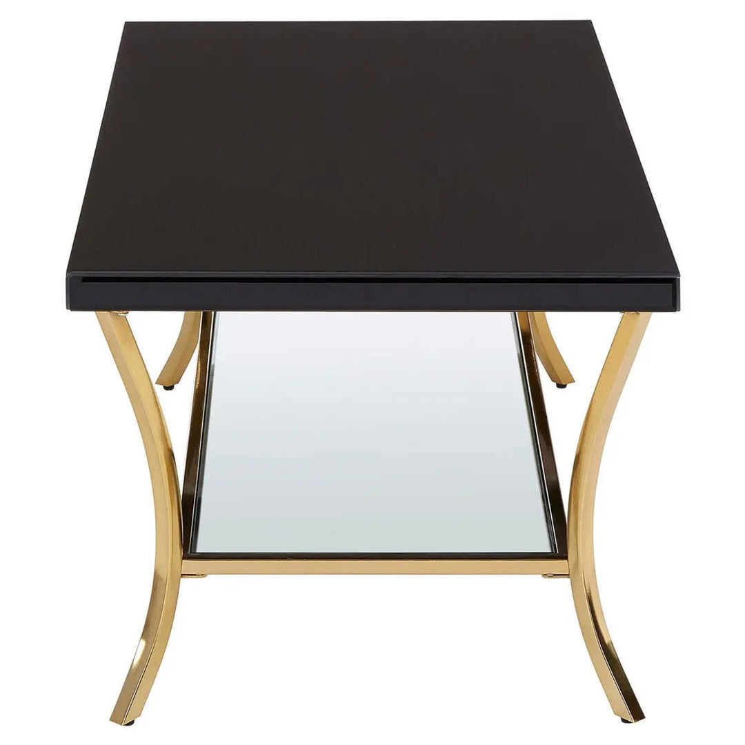 Kensford Townhouse Black Coffee Table with Gold Legs & Mirrored Shelf Studio 55
