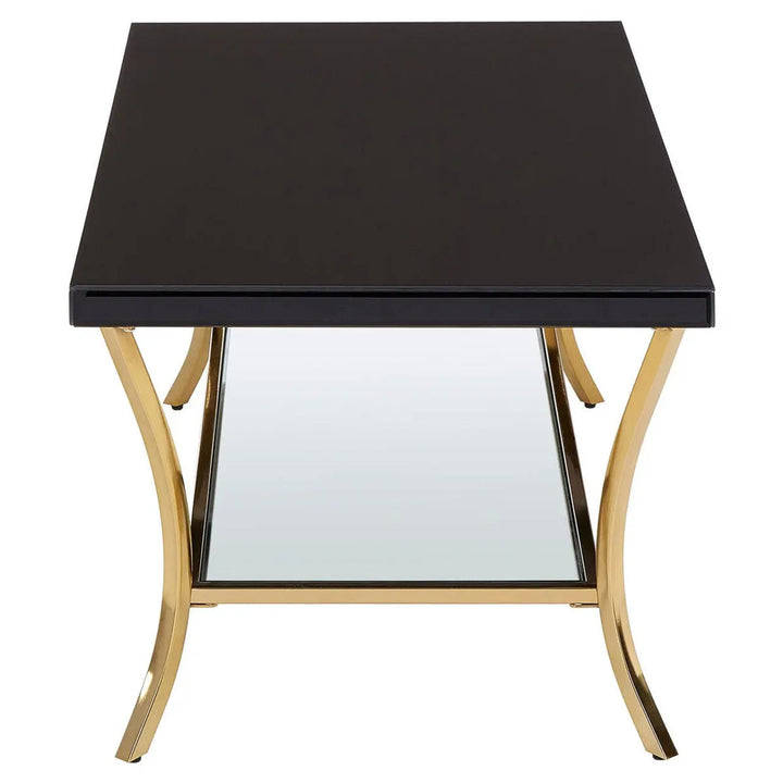 Kensford Townhouse Black Coffee Table with Gold Legs & Mirrored Shelf Studio 55