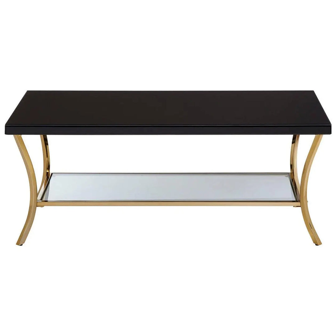 Kensford Townhouse Black Coffee Table with Gold Legs & Mirrored Shelf Studio 55