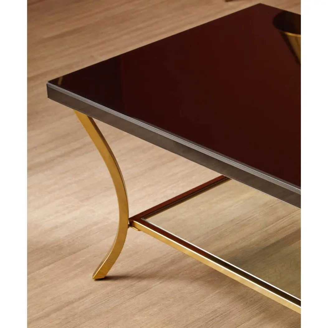 Kensford Townhouse Black Coffee Table with Gold Legs & Mirrored Shelf Studio 55