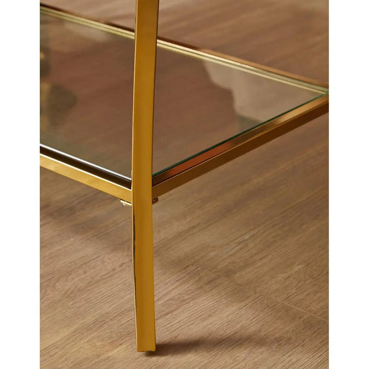 Kensford Townhouse Black Coffee Table with Gold Legs & Mirrored Shelf Studio 55