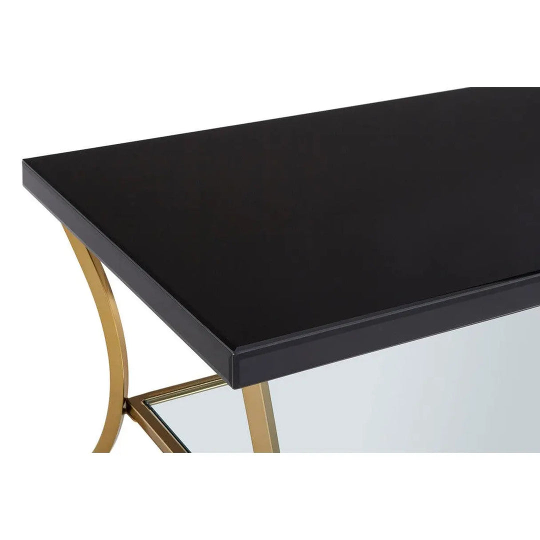 Kensford Townhouse Black Coffee Table with Gold Legs & Mirrored Shelf Studio 55