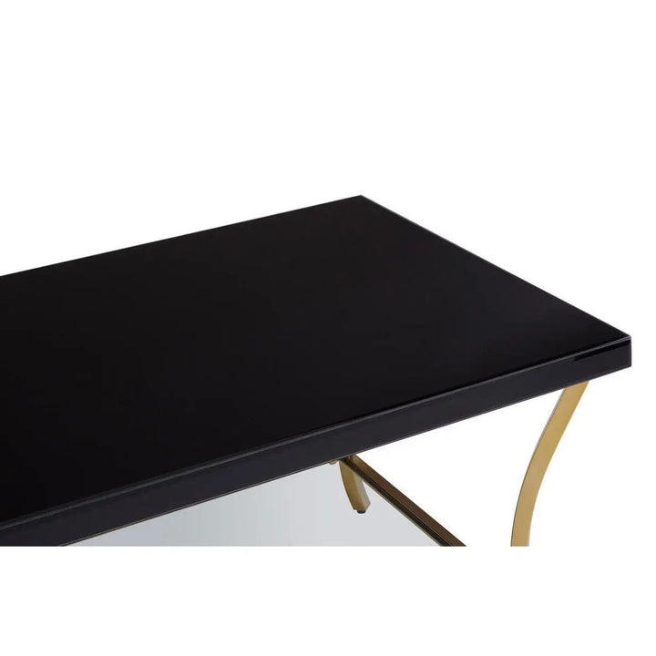 Kensford Townhouse Black Coffee Table with Gold Legs & Mirrored Shelf Studio 55