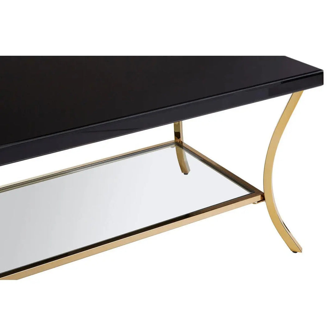 Kensford Townhouse Black Coffee Table with Gold Legs & Mirrored Shelf Studio 55