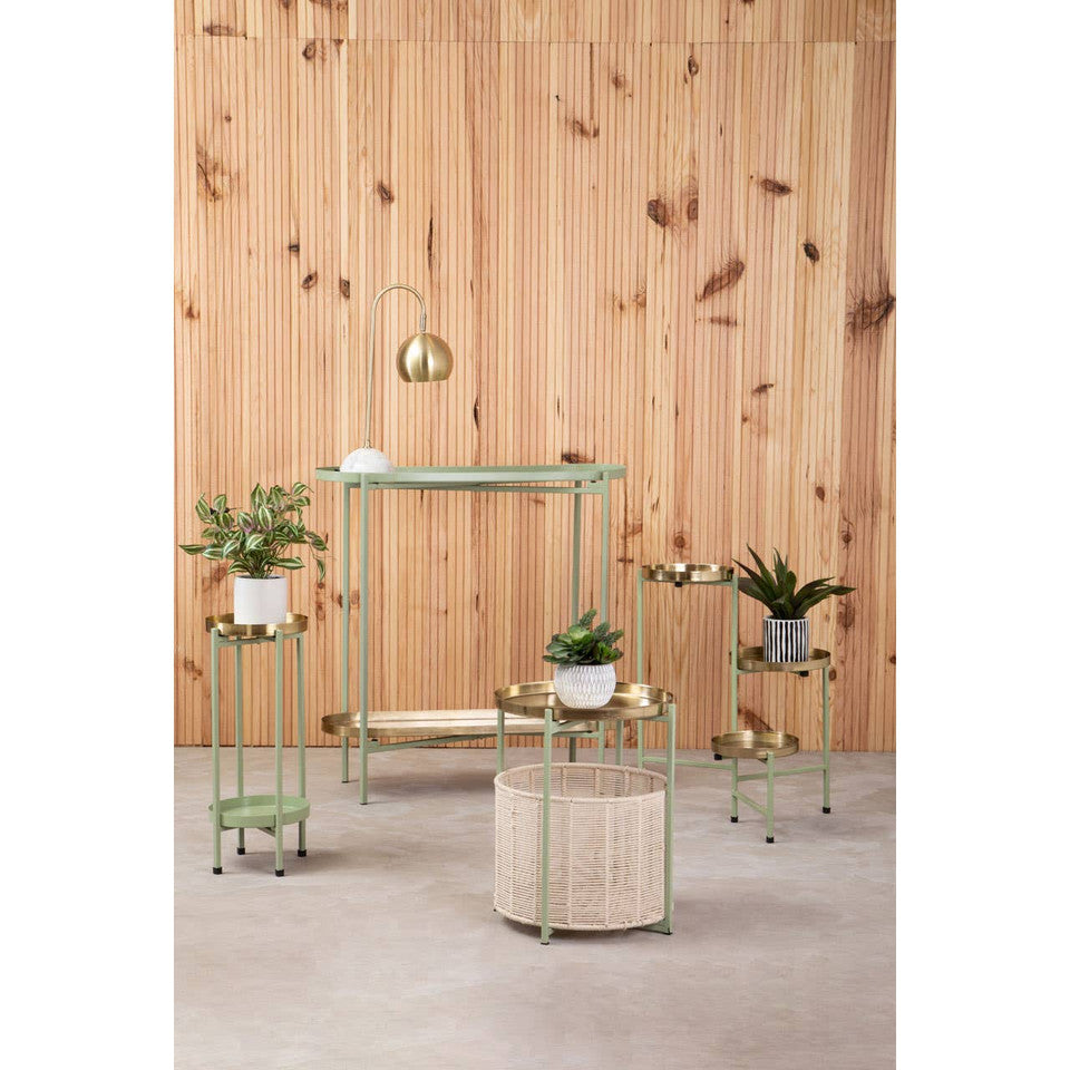 Sabia Green And Gold Iron And Cotton Two Tier Side Table Studio 55