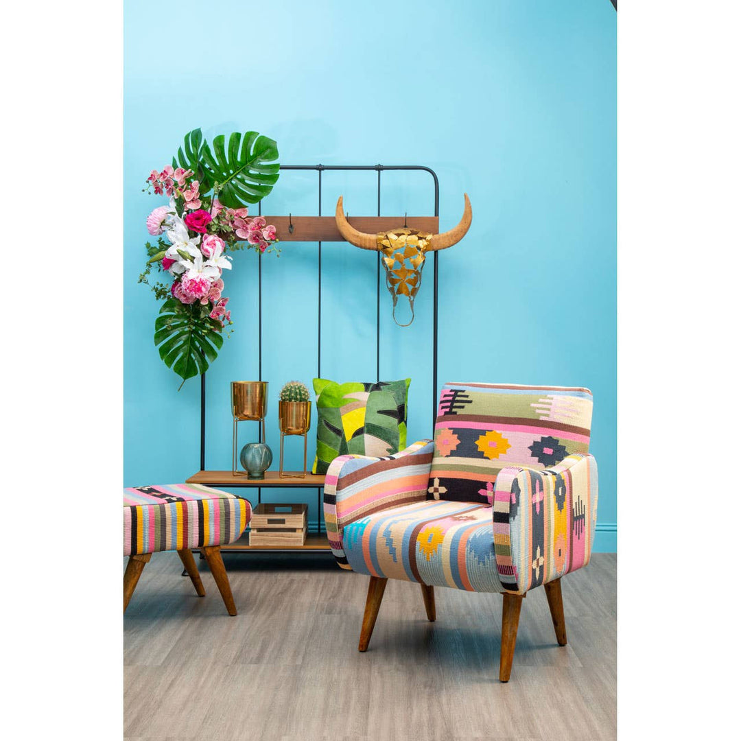 Cefeno Multi Coloured Fabric Chair With Mango Wood Legs Studio 55