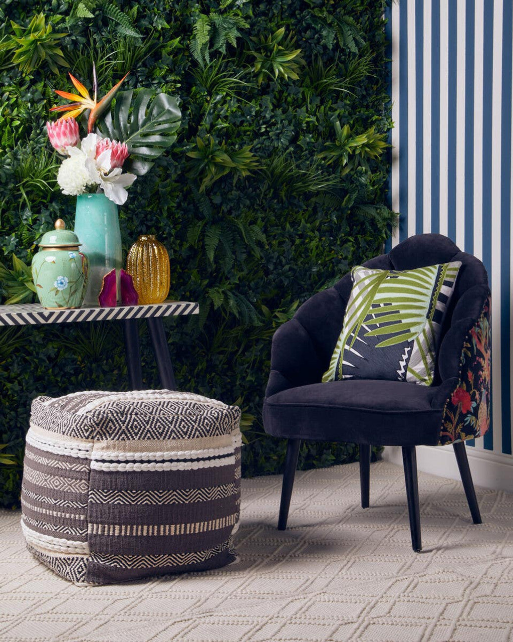 Sefina Grey And White Pouffe Studio 55