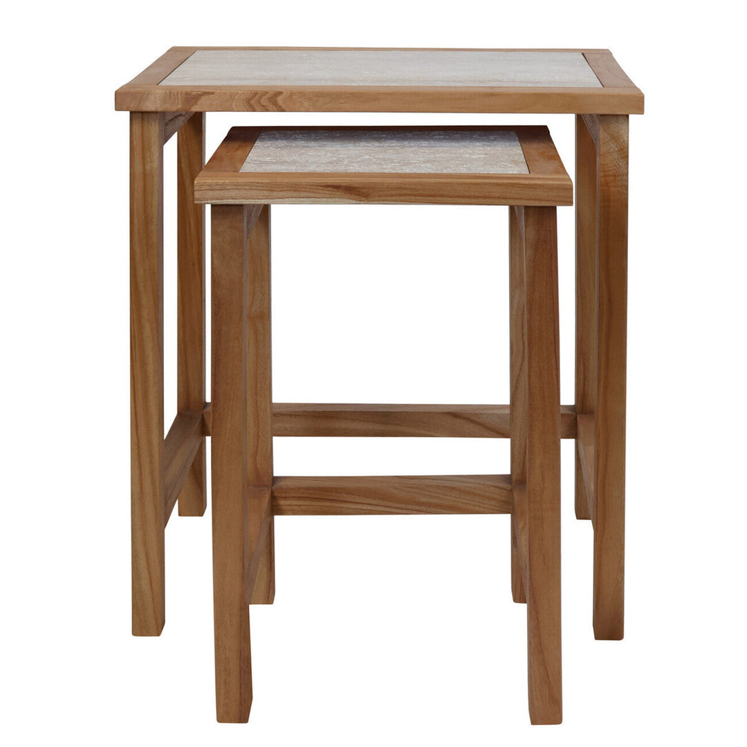 Willow Large Set Of 2 Wooden Side Tables with Travertine Tops Studio 55