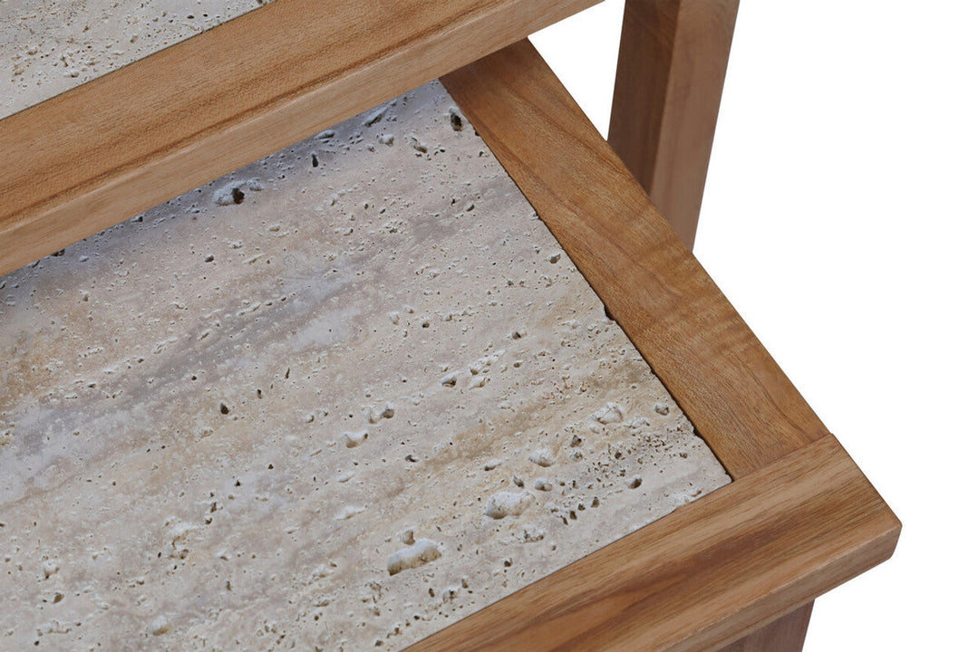 Willow Large Set Of 2 Wooden Side Tables with Travertine Tops Studio 55