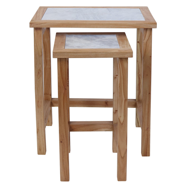 Willow Small Set Of 2 Wooden Side Tables with White Marble Tops Studio 55