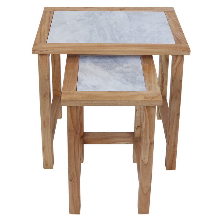 Willow Small Set Of 2 Wooden Side Tables with White Marble Tops Studio 55