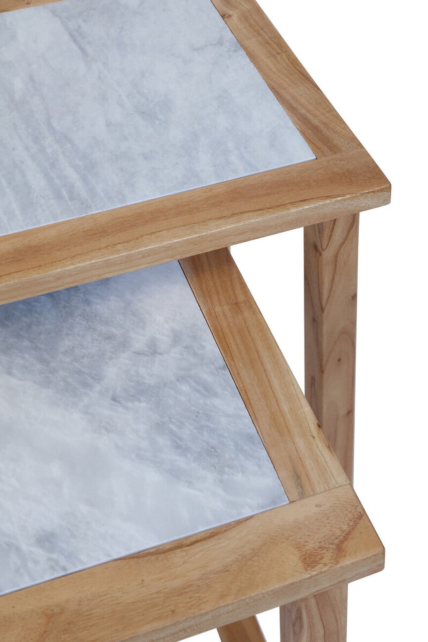 Willow Small Set Of 2 Wooden Side Tables with White Marble Tops Studio 55