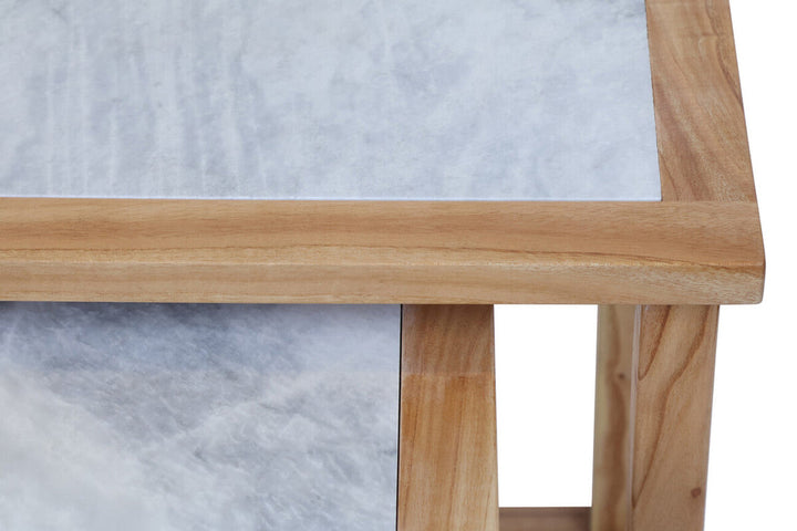 Willow Small Set Of 2 Wooden Side Tables with White Marble Tops Studio 55