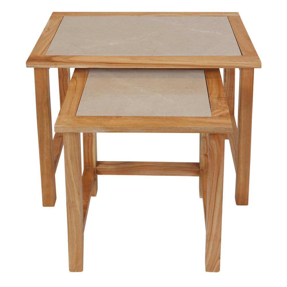 Willow Large Set Of 2 Wooden Side Tables with Cream Marble Tops Studio 55