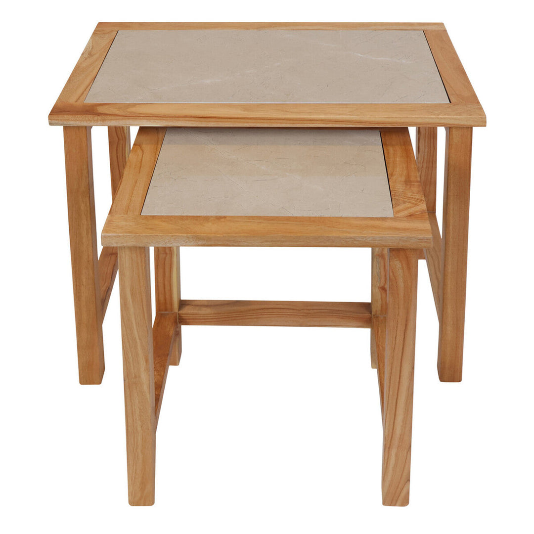 Willow Large Set Of 2 Wooden Side Tables with Cream Marble Tops Studio 55