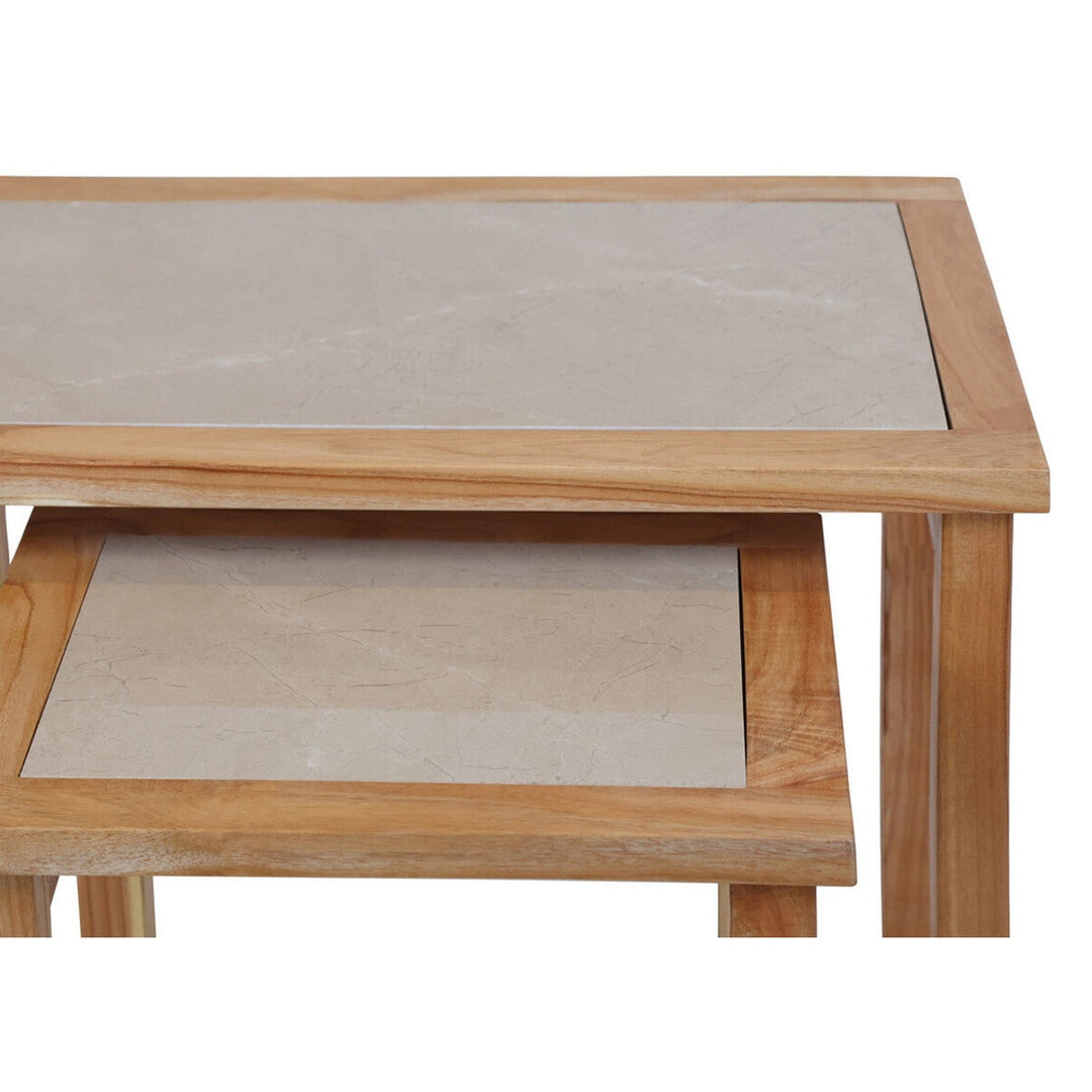 Willow Large Set Of 2 Wooden Side Tables with Cream Marble Tops Studio 55