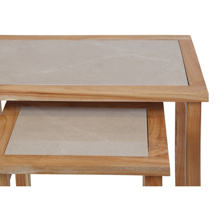 Willow Large Set Of 2 Wooden Side Tables with Cream Marble Tops Studio 55