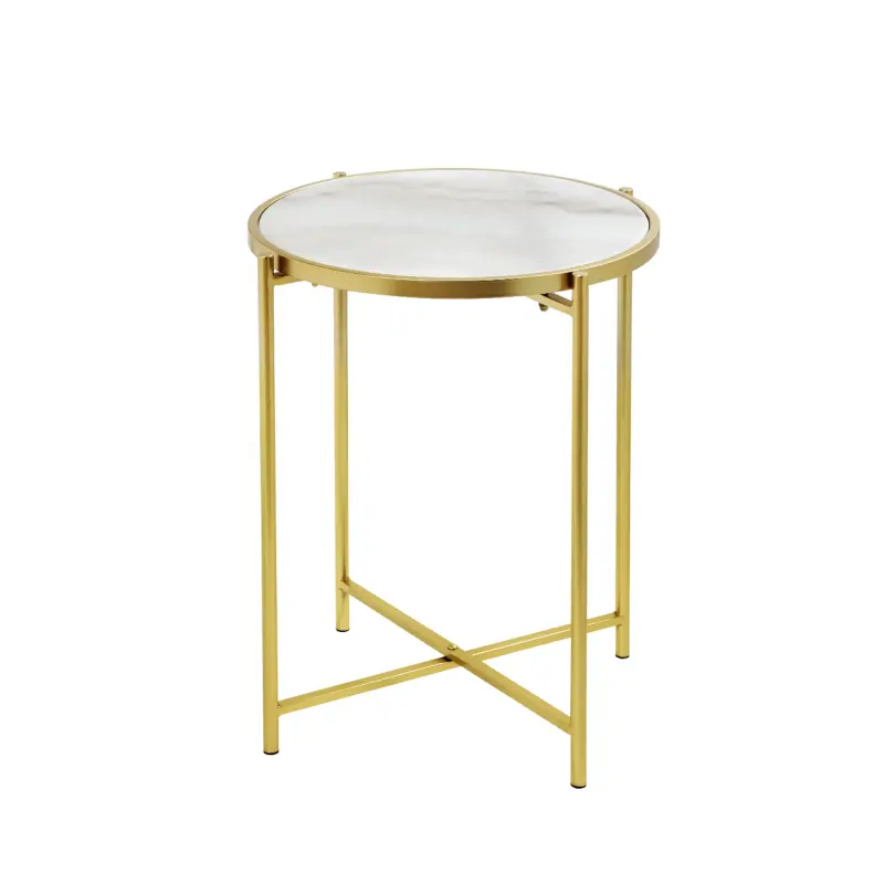 55cm Gold Metal End Table with White Marble Top Lina Home