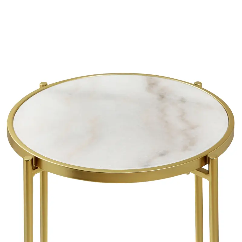 55cm Gold Metal End Table with White Marble Top Lina Home