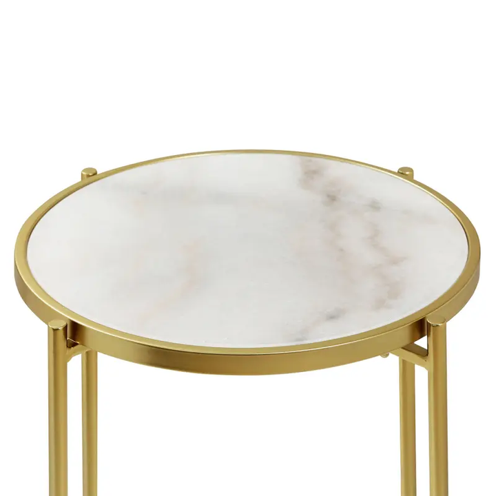 55cm Gold Metal End Table with White Marble Top Lina Home