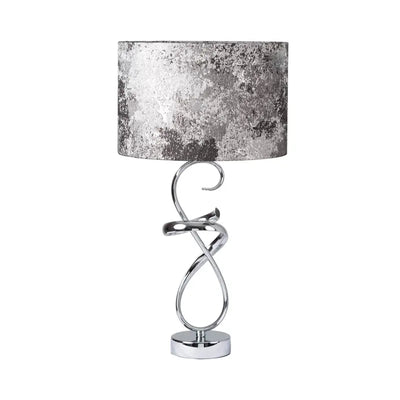 Chrome Swirl Table Lamp Black and White Linen Shade Silver Inside Lina Home