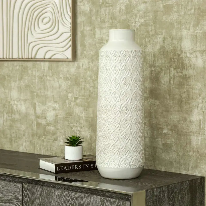 White Carved Ceramic Vase Lina Home