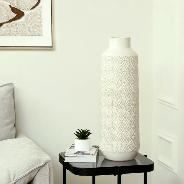 White Carved Ceramic Vase Lina Home