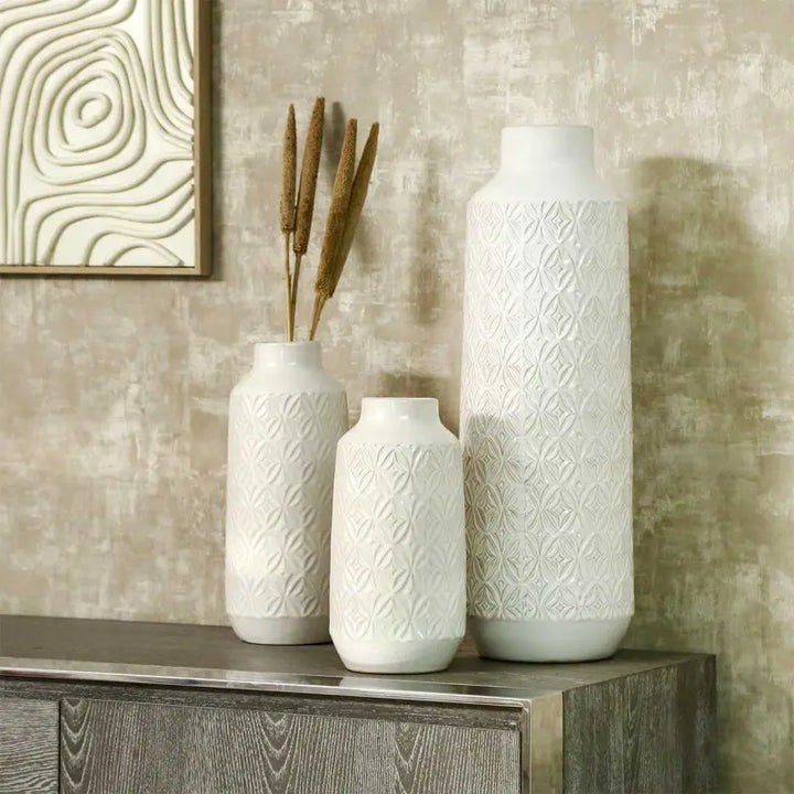 White Carved Ceramic Vase Lina Home