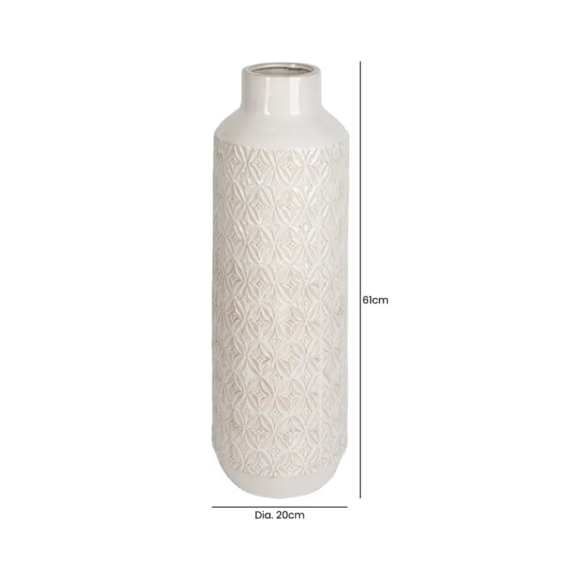 White Carved Ceramic Vase Lina Home