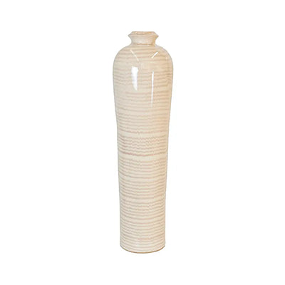 Beige and Brown Striped Ceramic Floor Vase Lina Home