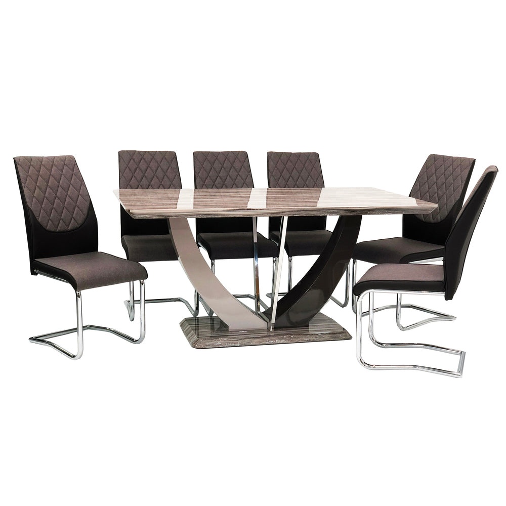 Aveline Dining Table + 6 Aveline Chairs (Marble Effect)