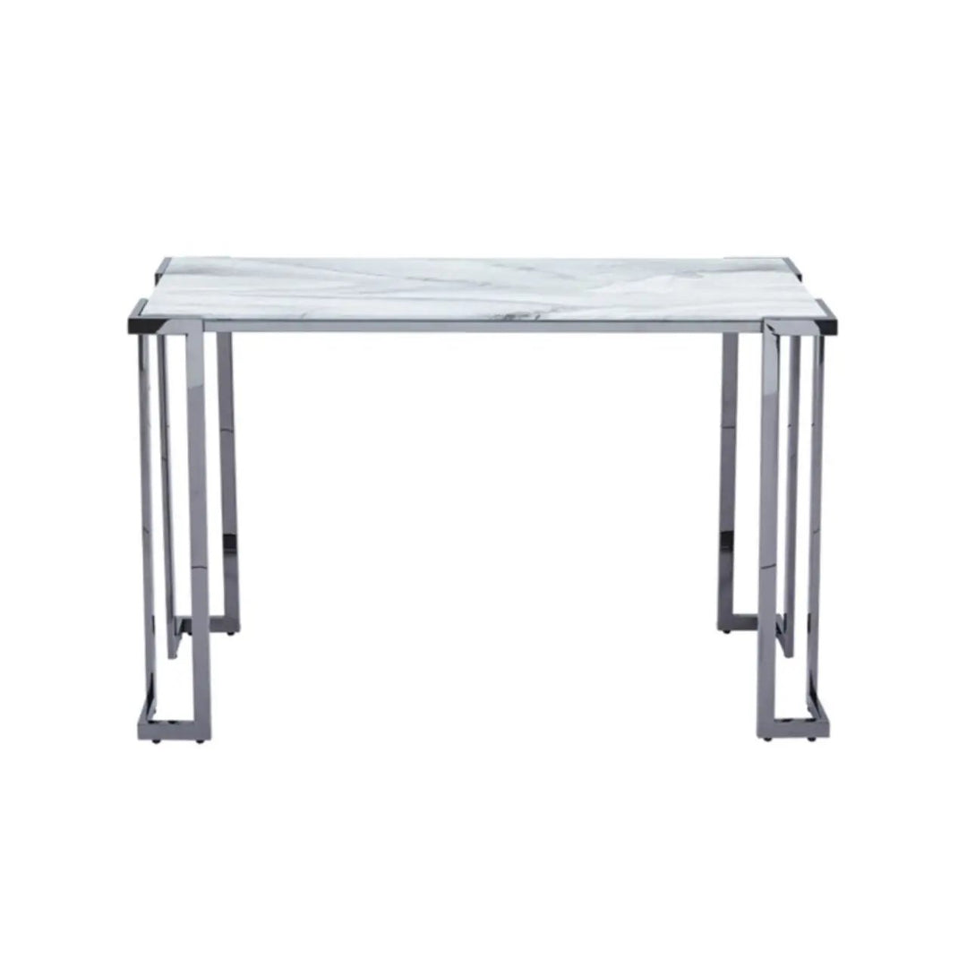 Aamari Grey Gunmetal Console Table with White Faux Marble Glass Top - KD Lina Home