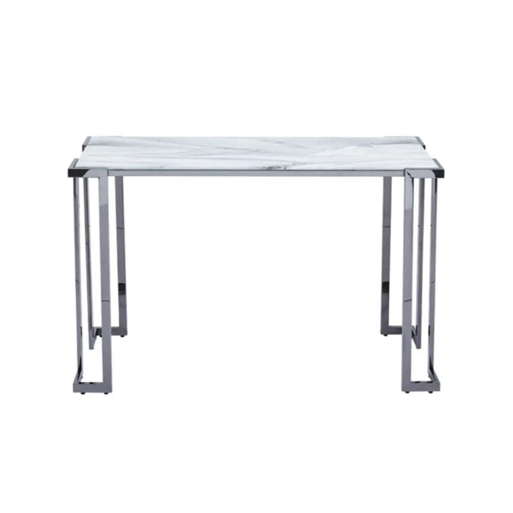 Aamari Grey Gunmetal Console Table with White Faux Marble Glass Top - KD Lina Home
