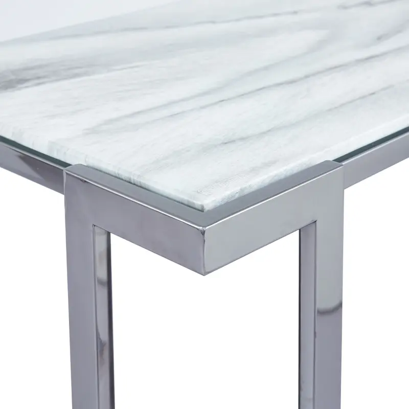 Aamari Grey Gunmetal Console Table with White Faux Marble Glass Top - KD Lina Home