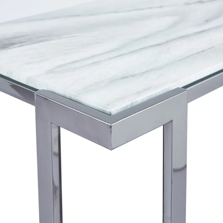 Aamari Grey Gunmetal Console Table with White Faux Marble Glass Top - KD Lina Home