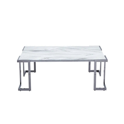 Aamari Grey Gunmetal Coffee Table with White Faux Marble Glass Top - KD Lina Home