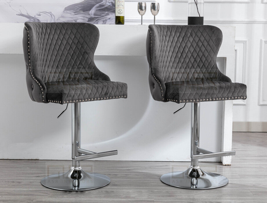 Viviana Grey Velvet Bar Stool