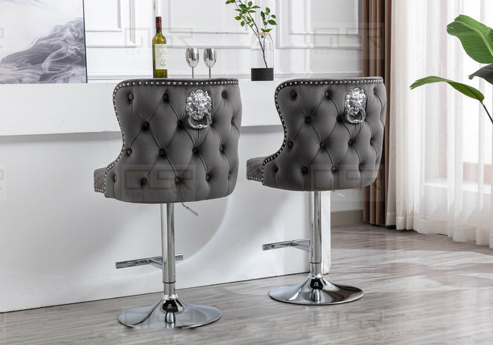 Viviana Grey Velvet Bar Stool