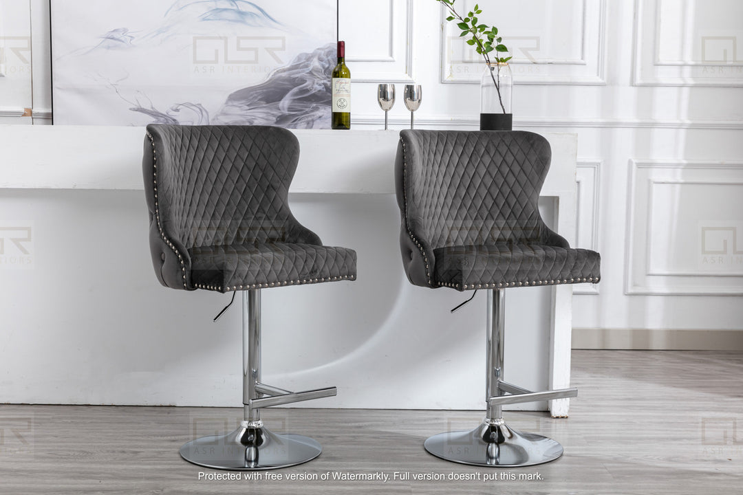 Viviana Grey Velvet Bar Stool