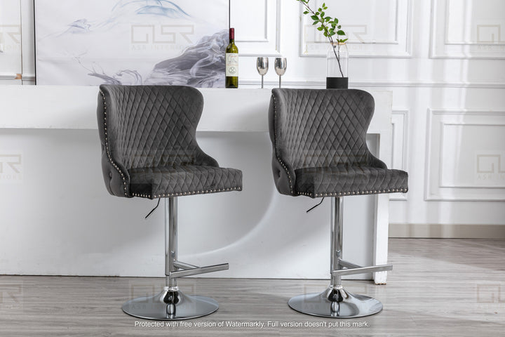 Viviana Grey Velvet Bar Stool