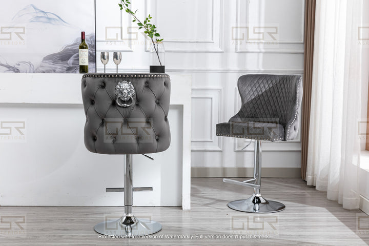 Viviana Grey Velvet Bar Stool