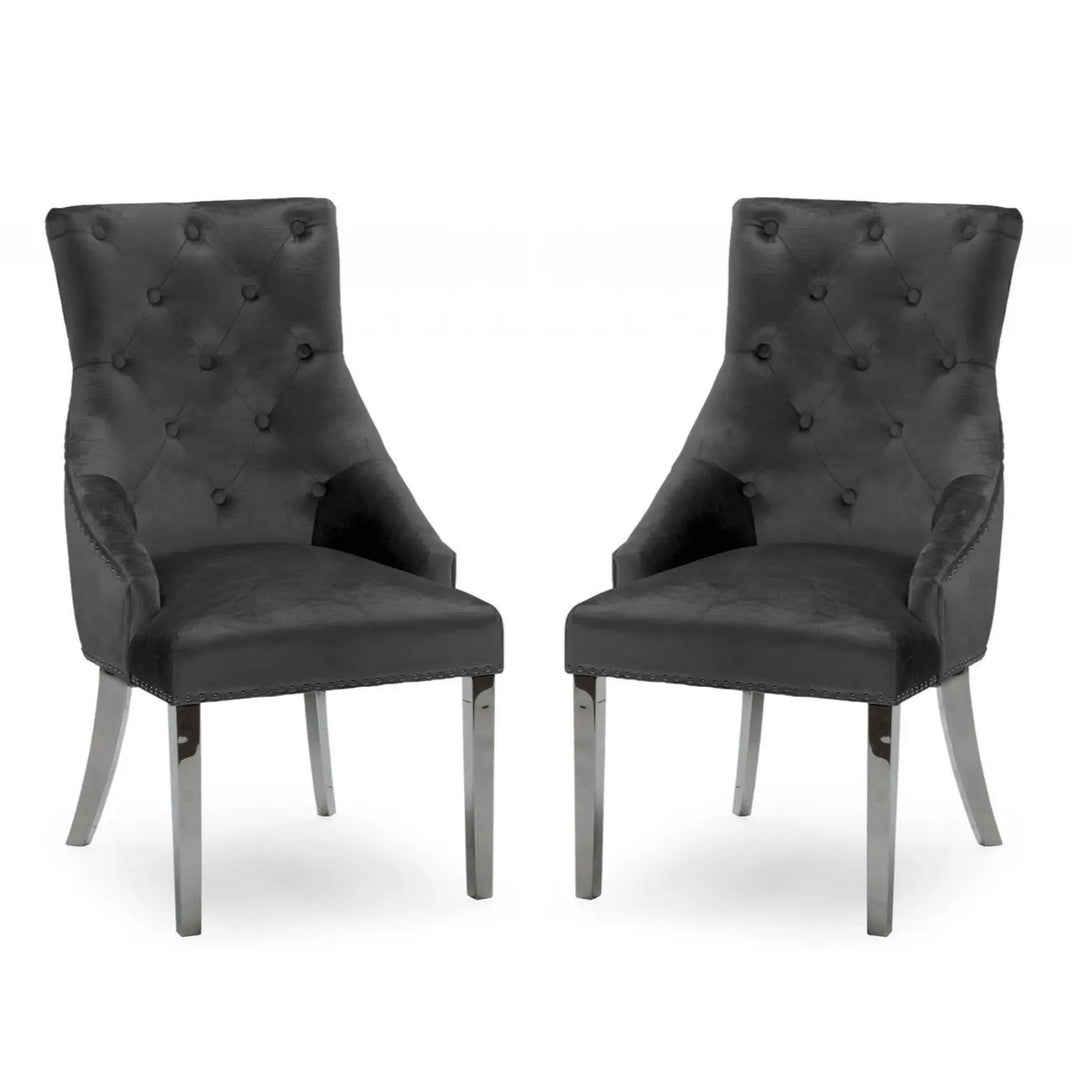 Belvedere Charcoal Knockerback Velvet Dining Chair – Chesterfield Style (Outlet) VIDA