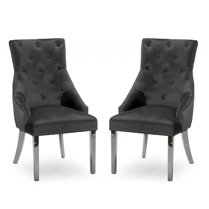 Belvedere Charcoal Knockerback Velvet Dining Chair – Chesterfield Style (Outlet) VIDA